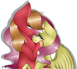 Size: 1024x915 | Tagged: safe, artist:hestiay, imported from derpibooru, big macintosh, fluttershy, earth pony, pegasus, pony, duo, female, fluttermac, looking into each others eyes, male, shipping, straight