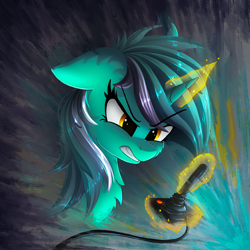 Size: 2000x2000 | Tagged: safe, artist:atlas-66, imported from derpibooru, lyra heartstrings, pony, unicorn, atari, atari 2600, controller, female, floppy ears, gamer lyra, glowing horn, joystick, magic, mare, serious, serious face, solo