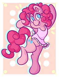 Size: 680x880 | Tagged: safe, artist:chalkative, imported from derpibooru, pinkie pie, pony, apron, bipedal, clothes, cute, diapinkes, ear fluff, female, no pupils, solo