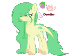 Size: 2500x1849 | Tagged: safe, artist:verona-5i, imported from derpibooru, fluttershy, spike, oc, oc:demeter, dracony, hybrid, female, flutterspike, male, offspring, parent:fluttershy, parent:spike, parents:flutterspike, shipping, simple background, straight, transparent background