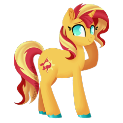 Size: 1500x1500 | Tagged: safe, artist:fannytastical, imported from derpibooru, sunset shimmer, pony, unicorn, equestria girls, colored hooves, female, mare, no pupils, simple background, smiling, solo, transparent background