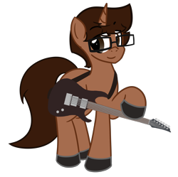 Size: 2862x2850 | Tagged: safe, artist:nerdymexicanunicorn, imported from derpibooru, oc, oc only, oc:nerdy, pony, unicorn, 2019 community collab, derpibooru community collaboration, glasses, guitar, simple background, solo, transparent background