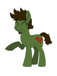 Size: 1500x2000 | Tagged: safe, artist:yakoshi, imported from derpibooru, oc, oc only, oc:green ganache, earth pony, pony, 2019 community collab, derpibooru community collaboration, exclamation point, eyes closed, interrobang, male, question mark, raised hoof, simple background, solo, stallion, transparent background, whiskers