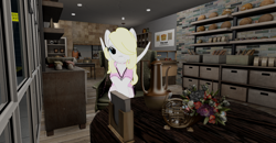 Size: 1920x1001 | Tagged: safe, imported from derpibooru, oc, oc:solari melody, semi-anthro, bipedal, bread, cafe, fake date, food, japan, japanese, pastry shop, pink, second life