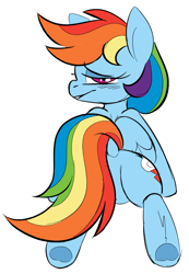 Size: 1256x1813 | Tagged: safe, artist:taaffeiite, deleted from derpibooru, derpibooru exclusive, imported from derpibooru, rainbow dash, pegasus, pony, bedroom eyes, butt, colored sketch, cutie mark, featureless crotch, female, looking at you, looking back, looking back at you, plot, rear view, simple background, sketch, solo, underhoof, white background