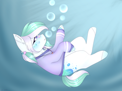 Size: 4000x3000 | Tagged: safe, artist:doux-ameri, imported from derpibooru, oc, oc only, oc:skylar, earth pony, pony, bubble, clothes, female, mare, solo, sweater, underwater