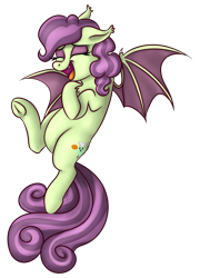 Size: 1240x1720 | Tagged: safe, artist:xchan, derpibooru exclusive, imported from derpibooru, oc, oc:spooky treats, bat pony, bat pony oc, eyes closed, flying, laughing, open mouth, simple background, transparent background, underhoof