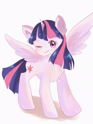 Size: 1536x2048 | Tagged: safe, artist:momizi_bee, imported from derpibooru, twilight sparkle, alicorn, pony, female, mare, one eye closed, solo, twilight sparkle (alicorn), wink