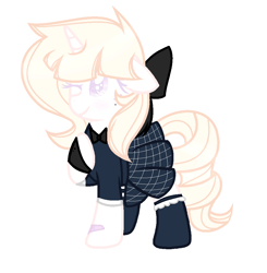 Size: 992x1012 | Tagged: safe, artist:takan0, imported from derpibooru, oc, oc only, pony, unicorn, bow, clothes, cute, female, hair bow, mare, plaid skirt, pleated skirt, shirt, simple background, skirt, socks, solo, white background