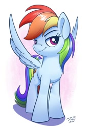 Size: 1392x2000 | Tagged: safe, artist:tsitra360, imported from derpibooru, rainbow dash, pegasus, pony, female, looking at you, simple background, smug, solo, spread wings, white background, wings