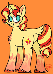 Size: 745x1051 | Tagged: safe, artist:sandwichbuns, imported from derpibooru, sunset shimmer, pony, unicorn, female, mare, orange background, simple background, solo