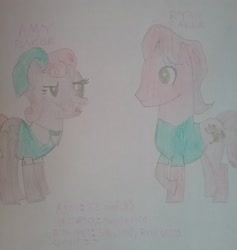 Size: 1944x2051 | Tagged: safe, artist:jaredking179, artist:jaredking779, imported from derpibooru, oc, oc only, oc:amy baker, oc:ryan baker, earth pony, pony, clothes, female, male, reference sheet, traditional art