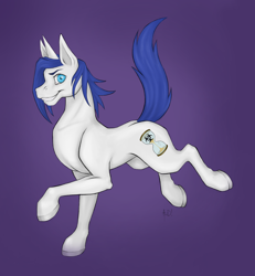 Size: 3562x3853 | Tagged: safe, artist:adaacid, artist:xxanemic333vampirexx, imported from derpibooru, oc, oc:sandemic, pony, unicorn, blue eyes, blue hair, hourglass, running, sandemic, smiling, white