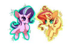 Size: 1000x600 | Tagged: safe, artist:phyllismi, imported from derpibooru, starlight glimmer, sunset shimmer, pony, unicorn, duo, female, looking at each other, mare, simple background, transparent background