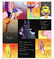 Size: 1602x1759 | Tagged: safe, artist:rainys-13, imported from derpibooru, flash sentry, twilight sparkle, oc, oc:dusk star, oc:galaxy guard, pegasus, pony, kindverse, comic, offspring, parent:flash sentry, parent:silver script, parent:twilight sparkle, parents:flashlight, parents:twiscript