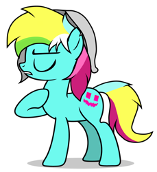 Size: 1600x1743 | Tagged: safe, artist:rsa.fim, imported from derpibooru, oc, oc:vice common, earth pony, pony, hat, male, multicolored hair, one hoof raised, raised hoof, simple background, transparent background, vector