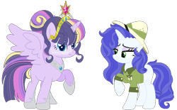 Size: 806x499 | Tagged: safe, artist:bezziie, imported from derpibooru, rarity, twilight sparkle, alicorn, pony, alternate design, alternate hairstyle, freckles, hat, pith helmet, twilight sparkle (alicorn)