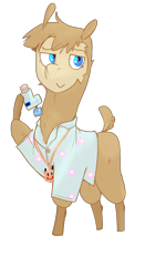 Size: 668x1272 | Tagged: safe, alternate version, artist:beth, artist:php93, imported from derpibooru, oc, oc only, oc:lawrence, alpaca, 2019 community collab, derpibooru community collaboration, blue eyes, clothes, flower, hawaiian shirt, inhaler, shirt, simple background, solo, transparent background