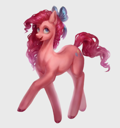 Size: 1300x1386 | Tagged: safe, artist:orchidpony, imported from derpibooru, pinkie pie, earth pony, pony, beautiful, bow, colored hooves, cute, diapinkes, female, hair bow, looking at you, mare, open mouth, pretty, raised hoof, simple background, smiling, solo, three quarter view