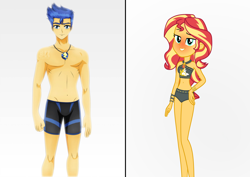 Size: 3200x2263 | Tagged: safe, artist:diegator007, artist:jotakaanimation, artist:jucamovi1992, edit, imported from derpibooru, flash sentry, sunset shimmer, equestria girls, equestria girls series, forgotten friendship, adorasexy, belly button, bikini, bikini bottom, blushing, bracelet, clothes, crotch bulge, curvy, cute, female, flashimmer, geode of empathy, high res, hourglass figure, jewelry, lidded eyes, looking at you, magical geodes, male, midriff, sexy, shipping, smiling, straight, summer sunset, sunset shimmer's beach shorts swimsuit, swimming trunks, swimsuit, wristband