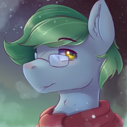 Size: 1800x1800 | Tagged: safe, artist:ardail, imported from derpibooru, oc, oc only, oc:software patch, pony, clothes, glasses, icon, male, scarf, snow, snowfall, solo, stallion