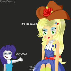 Size: 1280x1283 | Tagged: safe, artist:heart324, imported from derpibooru, applejack, rarity, earth pony, pony, eqg summertime shorts, equestria girls, make up shake up, applejack also dresses in style, female, lesbian, makeover, rarijack, shipping