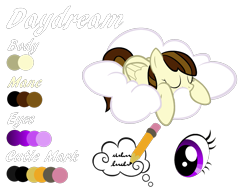 Size: 1397x1080 | Tagged: safe, artist:vampteen83, imported from derpibooru, oc, oc only, oc:daydream, pegasus, pony, cloud, female, mare, reference sheet, sleeping, solo