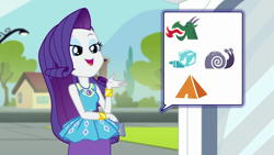 Size: 1280x720 | Tagged: safe, imported from derpibooru, screencap, rarity, dragon, snail, equestria girls, equestria girls series, text support, text support: rarity, bracelet, cute, emoji, geode of shielding, ice, jewelry, magical geodes, pyramid, raribetes