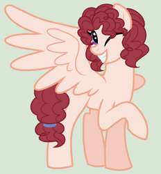 Size: 752x810 | Tagged: safe, artist:mlpgalaxyblossom, imported from derpibooru, oc, oc only, oc:chocolate diana cake, pegasus, pony, base used, female, mare, offspring, one eye closed, parent:cheese sandwich, parent:pinkie pie, parents:cheesepie, simple background, solo, wink