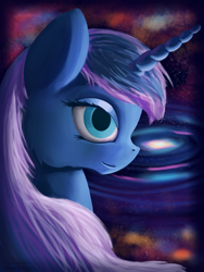 Size: 3000x4000 | Tagged: safe, artist:geljado, artist:tunrae, imported from derpibooru, princess luna, pony, bust, digital art, digital painting, female, galaxy, portrait, solo