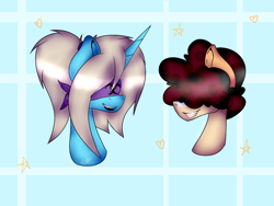 Size: 1024x768 | Tagged: safe, artist:chazmazda, imported from derpibooru, oc, oc only, oc:charlie gallaxy-starr, oc:timid cookie, alicorn, earth pony, pony, bust, friend, ponysona, portrait