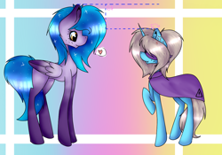 Size: 1100x768 | Tagged: safe, artist:chazmazda, imported from derpibooru, oc, oc only, oc:charlie gallaxy-starr, alicorn, pegasus, pony, abstract background, blindfold, cross-popping veins, heart, pictogram, raised hoof, shade, shipping