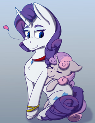 Size: 2975x3850 | Tagged: safe, artist:lula-moonarts, imported from derpibooru, rarity, sweetie belle, pony, unicorn, female, filly, hug, mare, sibling love, siblings, sisterly love, sisters