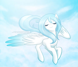 Size: 1024x883 | Tagged: safe, artist:yourmomsaname, imported from derpibooru, oc, oc only, oc:sky high, pegasus, pony, cloud, colored wings, eyes closed, gradient wings, sky, solo