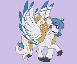 Size: 4320x3600 | Tagged: safe, artist:twisted-sketch, imported from derpibooru, oc, oc:delta dart, oc:rewind, hippogriff, cute, delwind, flying, ponies riding hippogriffs, ponies riding ponies, rewind riding delta dart, riding, size difference, talons