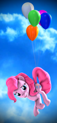 Size: 1014x2160 | Tagged: safe, artist:apexpredator923, imported from derpibooru, pinkie pie, pony, 3d, balloon, female, floating, solo, then watch her balloons lift her up to the sky