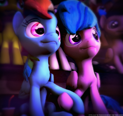 Size: 2276x2160 | Tagged: safe, artist:lux-the-pegasus, imported from derpibooru, firefly, rainbow dash, pony, comic:dash academy, 3d, dashfly, female, g1, g1 to g4, g4, generation leap, holding hooves, lesbian, shipping