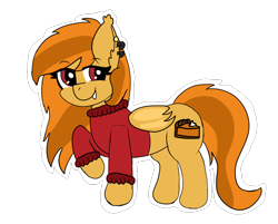 Size: 1046x843 | Tagged: safe, artist:darkwolfhybrid, imported from derpibooru, oc, oc only, oc:pumpkin spice, bat pony, pony, bat pony oc, clothes, commission, cute, ear piercing, piercing, pumpkin pie, raised leg, simple background, standing, sweater, transparent background