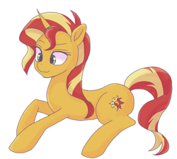 Size: 1000x897 | Tagged: safe, artist:haibaratomoe, imported from derpibooru, sunset shimmer, pony, unicorn, cute, female, mare, shimmerbetes, simple background, smiling, solo, white background