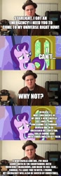 Size: 500x1440 | Tagged: safe, edit, edited screencap, editor:lord you know who, imported from derpibooru, screencap, starlight glimmer, pony, unicorn, winterchilla, comic:the epilogue, best gift ever, atop the fourth wall, bendy and the ink machine, christmas, comic, fanfic art, food, holiday, ink, linkara, pudding, screencap comic, winterzilla