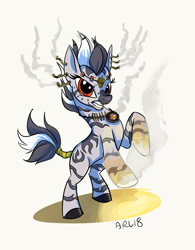 Size: 4625x5936 | Tagged: safe, artist:lytlethelemur, imported from derpibooru, oc, oc only, oc:moeagami, pony, zebra, absurd resolution, glowing hooves, rearing, solo, zebra oc