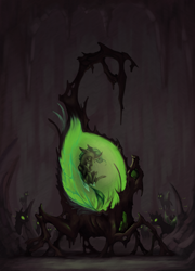 Size: 1500x2081 | Tagged: safe, artist:28gooddays, imported from derpibooru, queen chrysalis, changeling, changeling queen, age regression, cave, cocoon, female, reincarnation