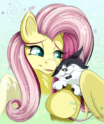 Size: 1024x1217 | Tagged: safe, artist:jenndylyon, imported from derpibooru, fluttershy, cat, pegasus, pony, female, mare, smiling