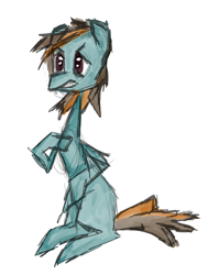 Size: 400x502 | Tagged: safe, artist:restartbob, imported from derpibooru, oc, oc:mercury vapour, earth pony, pony, abstract, angular, panic, sitting, solo, worried