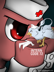 Size: 1280x1707 | Tagged: safe, artist:ponyhospital, imported from derpibooru, oc, oc only, oc:der, oc:intern code 72, griffon, explicit source, nurse, soon to be dead source, tiny