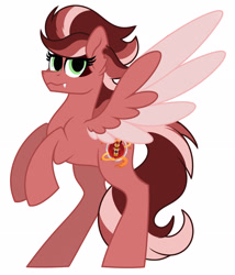 Size: 2173x2539 | Tagged: safe, artist:missbramblemele, artist:missmele-madness, imported from derpibooru, pegasus, pony, fangs, female, mare, offspring, parent:spitfire, pc:fox trot, simple background, solo, two toned wings, white background