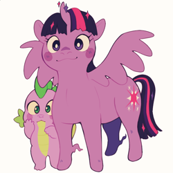 Size: 666x666 | Tagged: safe, artist:digitalsnail, imported from derpibooru, spike, twilight sparkle, alicorn, dragon, pony, cute, female, male, mare, simple background, smiling, spread wings, twiabetes, twilight sparkle (alicorn), white background, wings