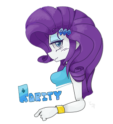 Size: 501x552 | Tagged: safe, artist:temmie720, imported from derpibooru, rarity, equestria girls, equestria girls series, female, lidded eyes, smiling, solo