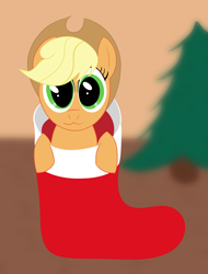 Size: 1560x2048 | Tagged: safe, artist:ragmo, imported from derpibooru, applejack, pony, :3, boot, christmas, christmas tree, female, hat, holiday, mare, solo, tree