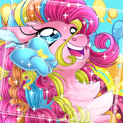 Size: 1700x1700 | Tagged: safe, artist:schokocream, imported from derpibooru, pinkie pie, pony, chest fluff, female, mare, rainbow power, solo